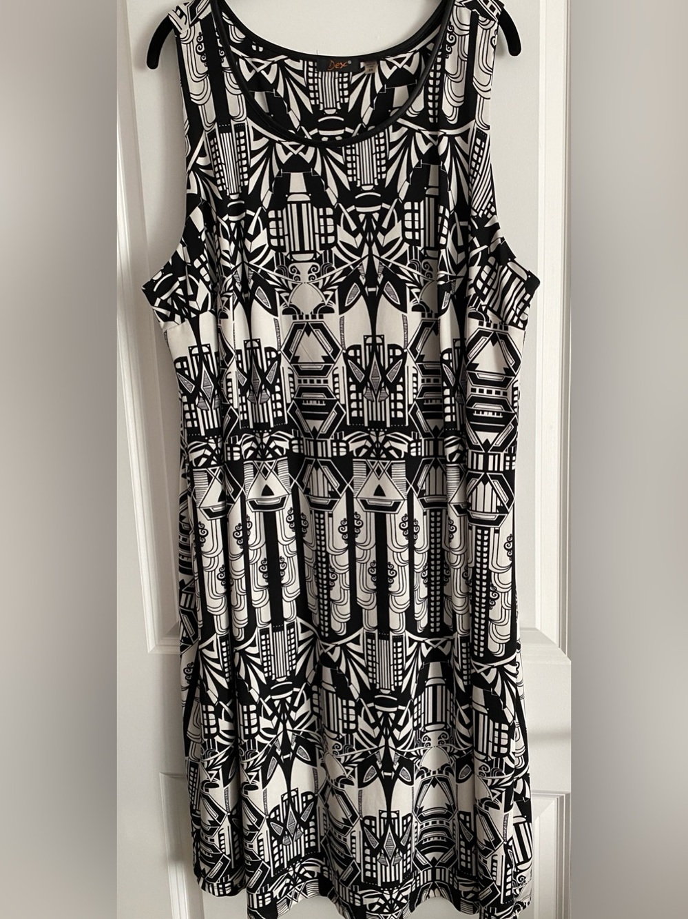Dex Black & White Geometric Midi Dress